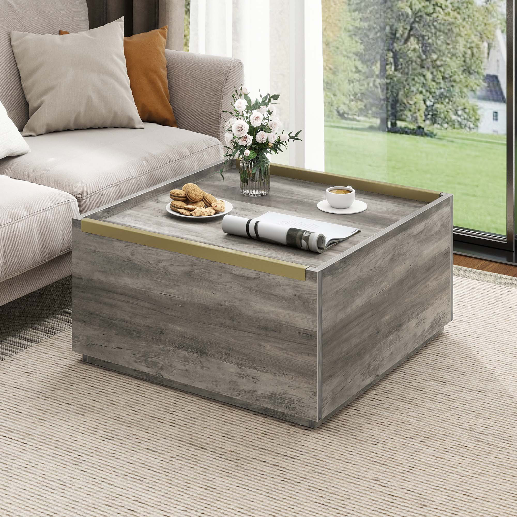 Gracie Oaks 31" Square Coffee Table With 2 Drawers Storage For Living Room | Wayfair